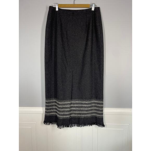 Vintage, T.Garment, Size 12, Dark Gray Wool Pencil Skirt, Fringe, Woven Details - Picture 3 of 6